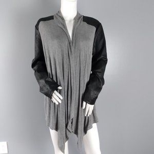JONES NEW YORK Womens Cardigan Sweater Size Large Gray w/ Black Faux Leather